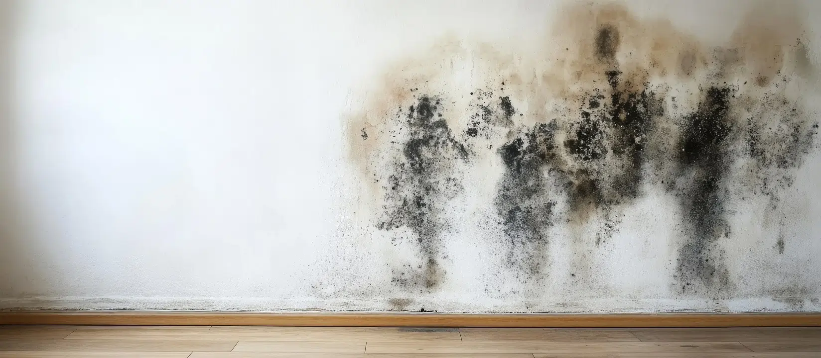 Stark ausgeprägte Schimmelbildung an der Wand.
